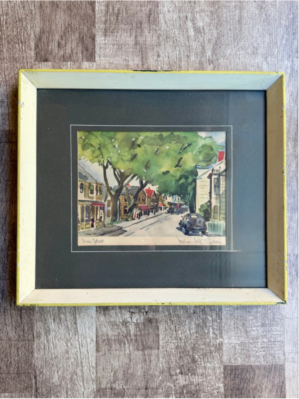 Vintage Framed Watercolor Art Print Main Street William McK. Spierer Signed
